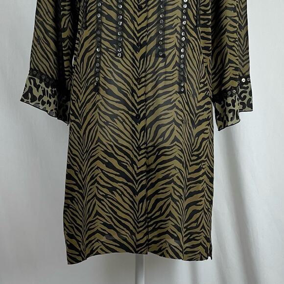 Usindo Sheer Sequined Animal Print Boho Artist Shirt Dress Vintage Size S - Picture 4 of 13
